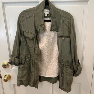 Marrakech Sherpa-Lined Army Green Utility Jacket, Size M